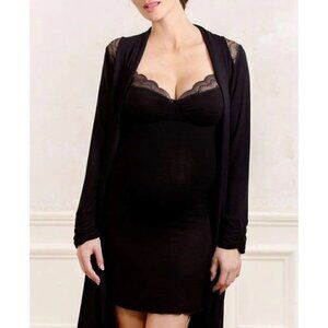 Cache Coeur Black Lace Shoulder Open Front Long Sleeve Ruana Cover Up Sz L